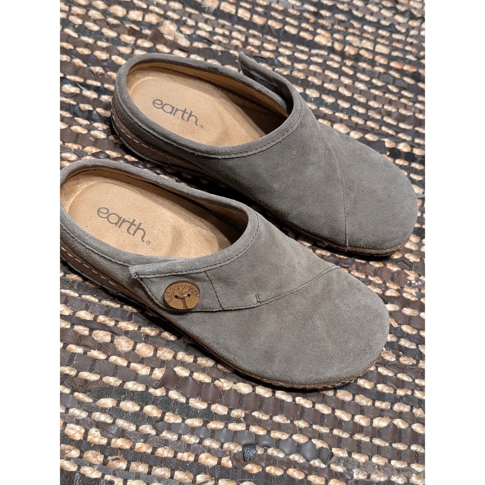 Earth Ezra Button Wrap Slip-On Clogs Grey Suede Arch Support Mules size 8 1/2
